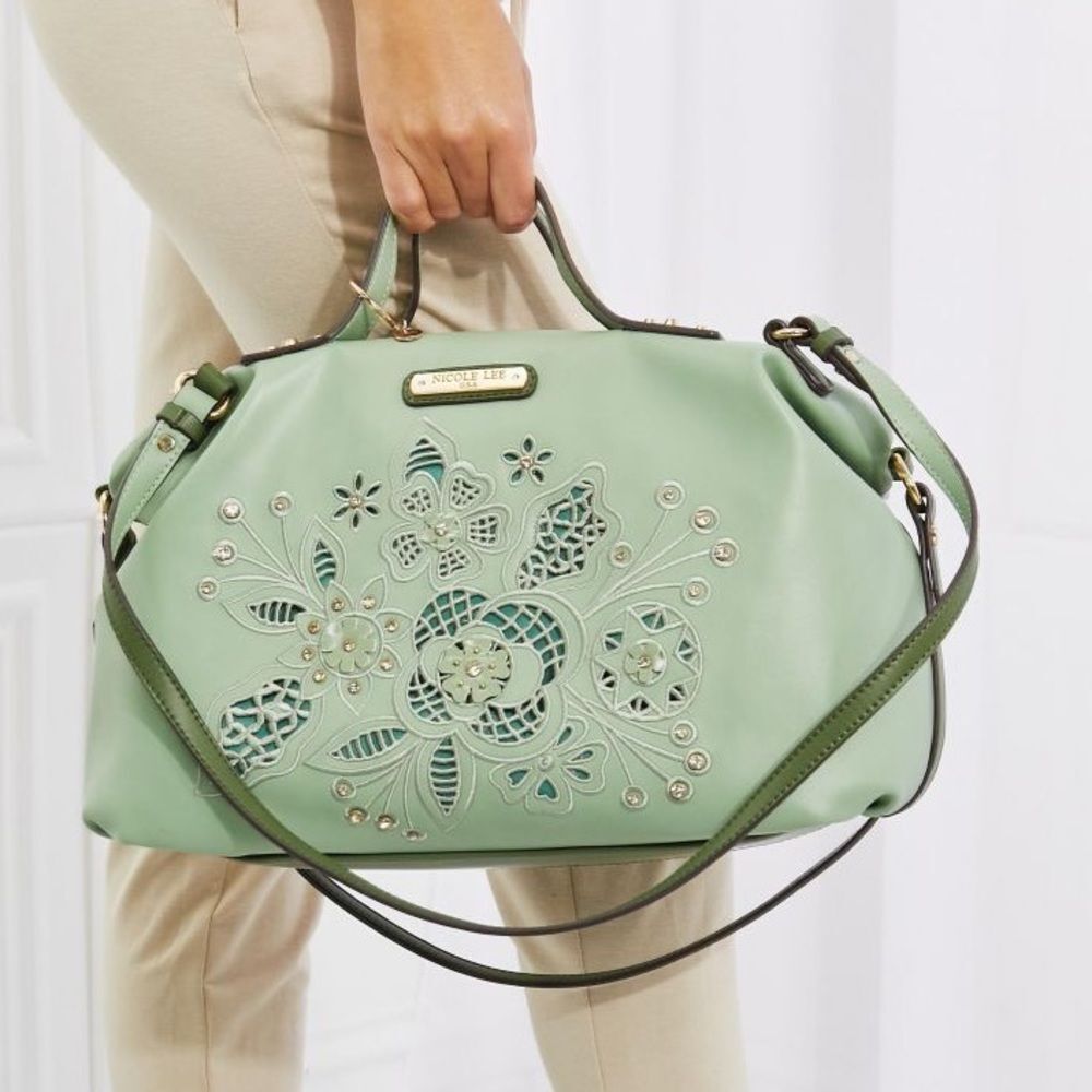 Nicole Lee USA Evolve Vegan Leather Handbag with Lazer Cut Flowers Floral 